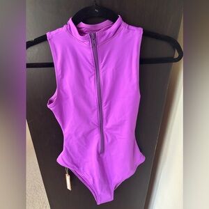 Skims Recycled Swim Sleeveless Zip Up One Piece Swimsuit NWT in Violet (Purple)